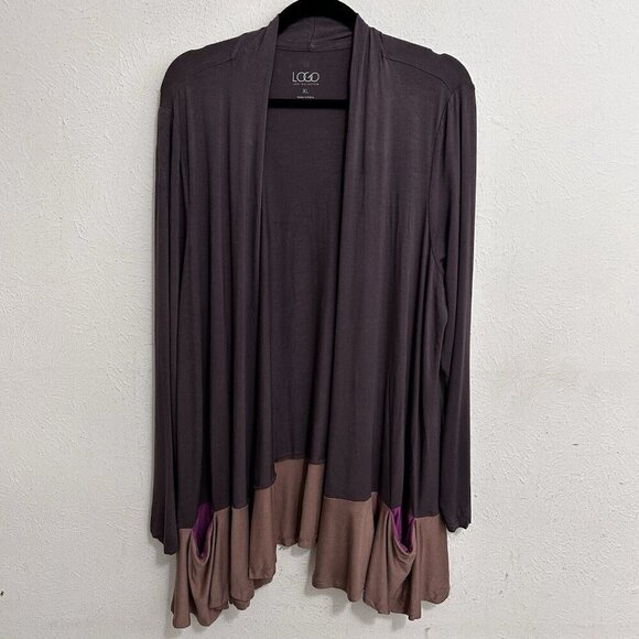 LOGO Lori Goldstein A272836 Open Front Colorblock Cardigan Contrast Pockets XL - Picture 2 of 12